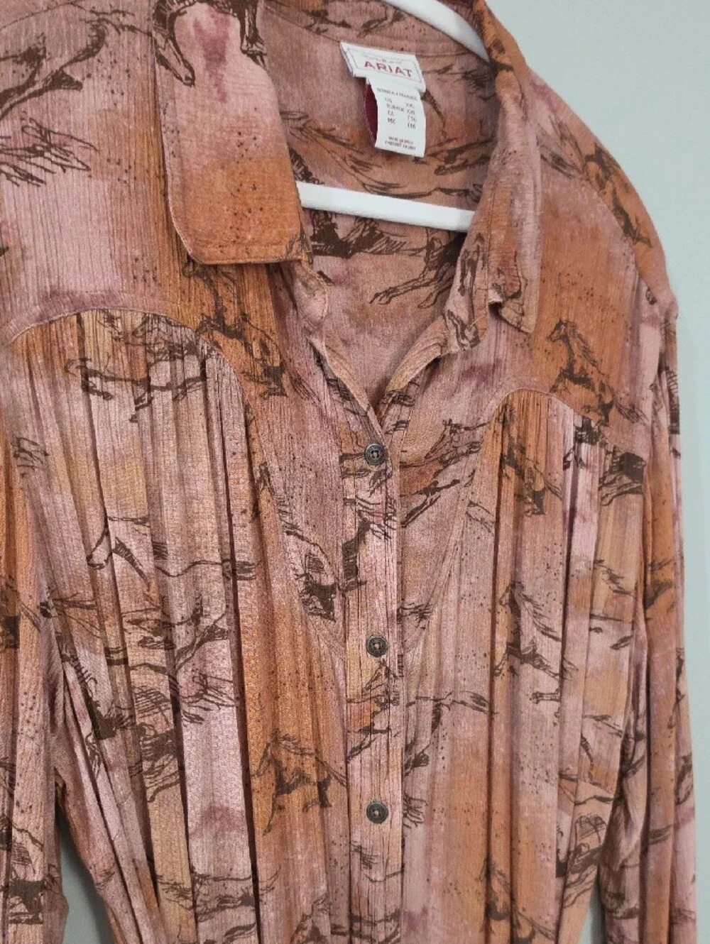 Ariat Womens Gallop Away Pink and Rust Printed Button-Front Maxi Dress - Picture 6 of 10